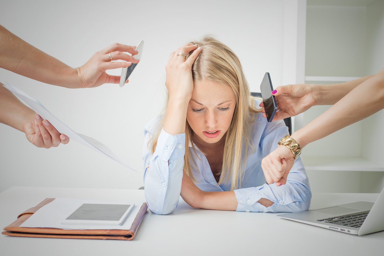 Woman Tired at Work and Overloading with Work