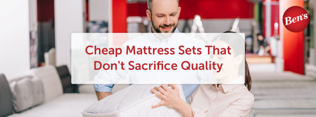 Woman shopping for mattress sets in a retail store.